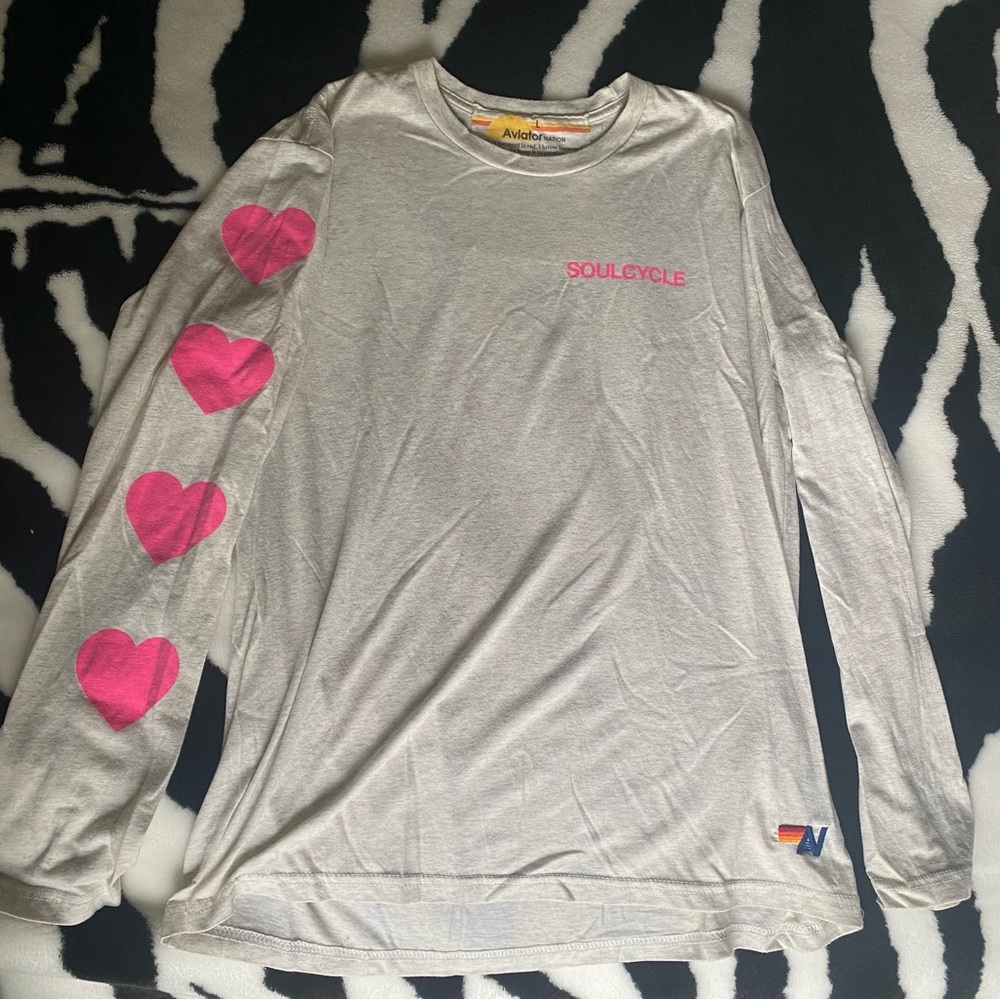 NWOT Aviator Nation x Soulcycle Long Sleeve Heart Stitch Boyfriend Tee size L